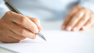 Closeup of writing on paper