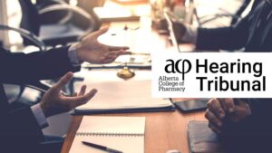 ACP Hearing Tribunal text with closeup of board room table